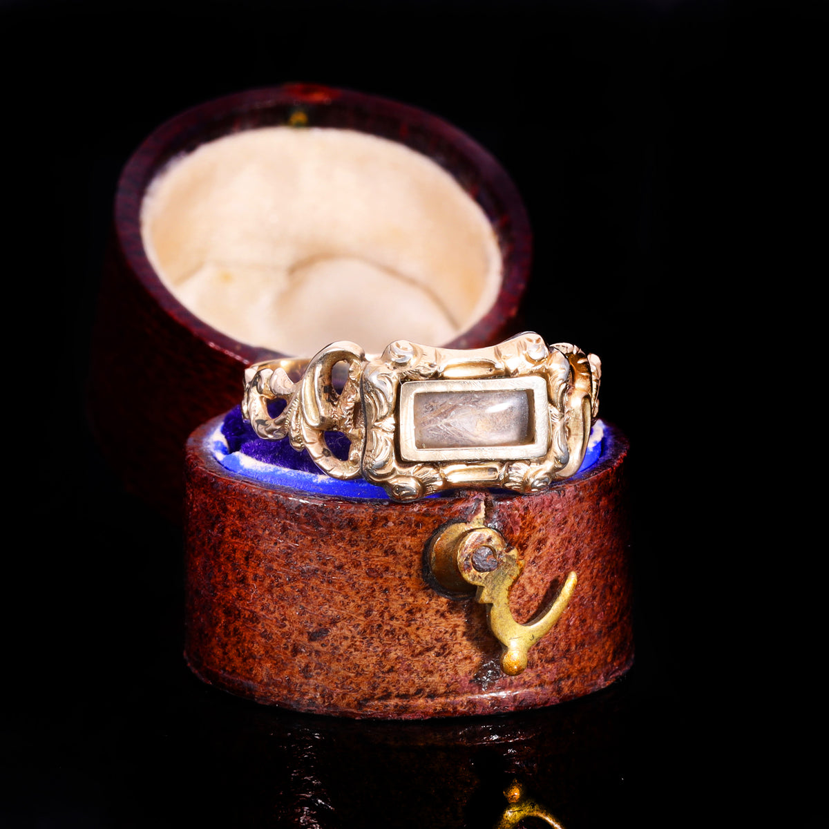 The Antique Georgian Hairwork Scrolling Shoulder Mourning Ring