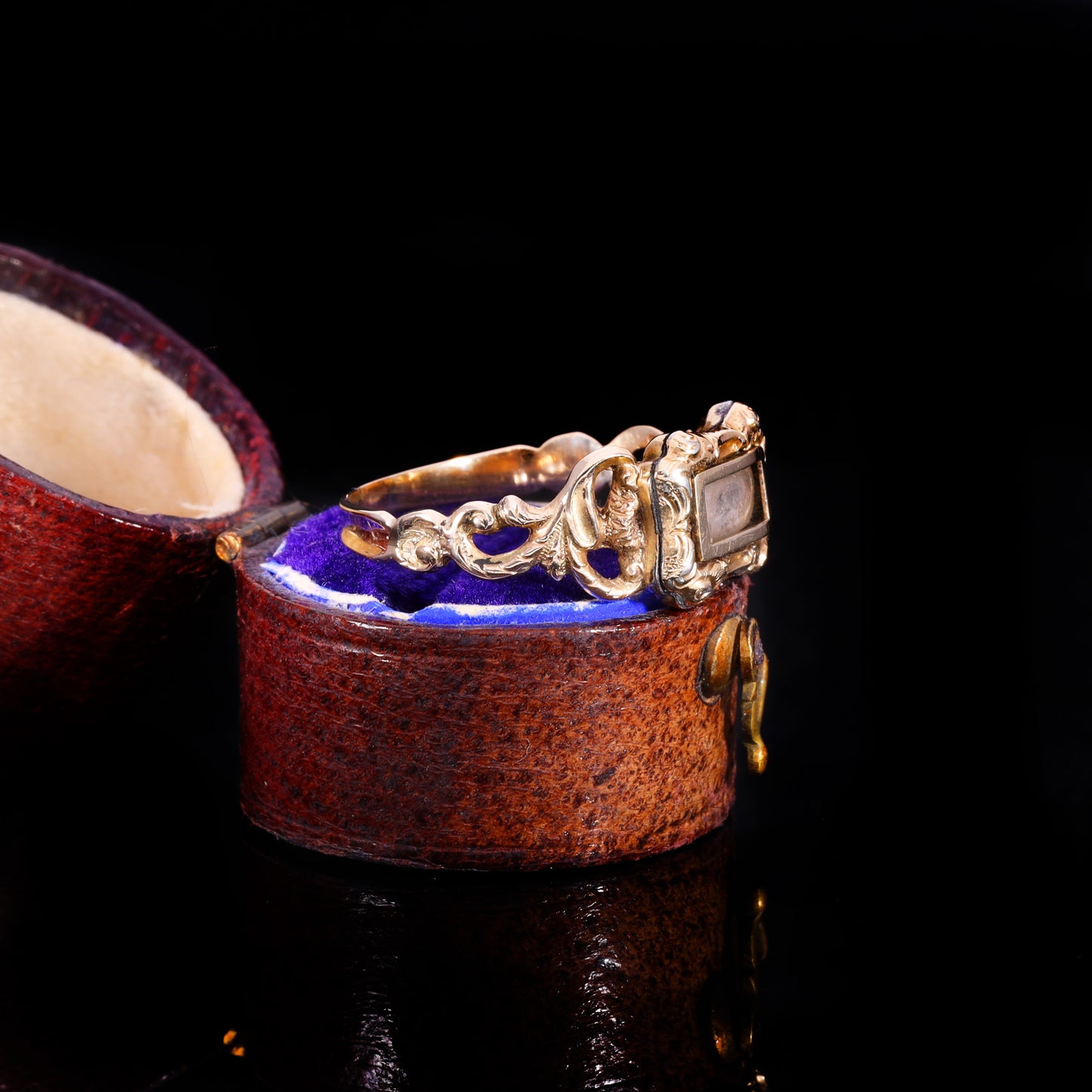 The Antique Georgian Hairwork Scrolling Shoulder Mourning Ring