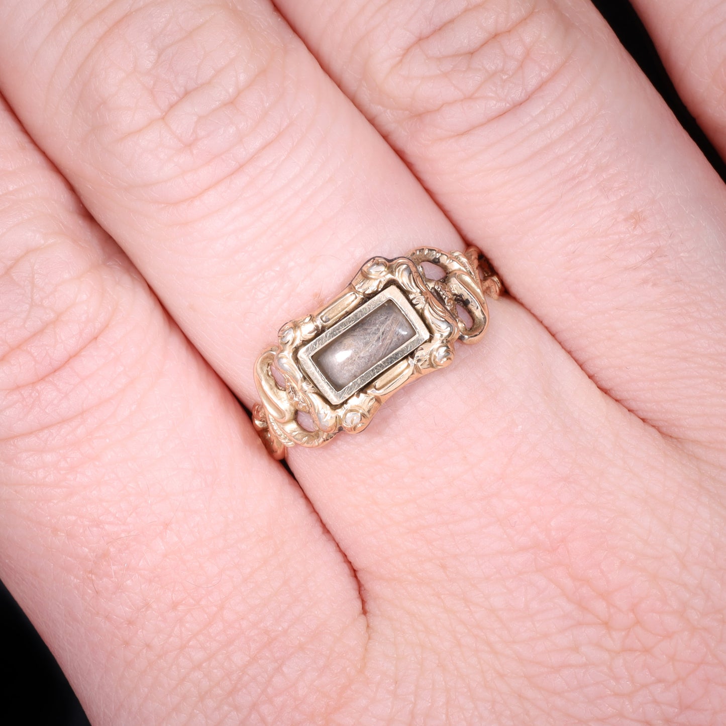 The Antique Georgian Hairwork Scrolling Shoulder Mourning Ring