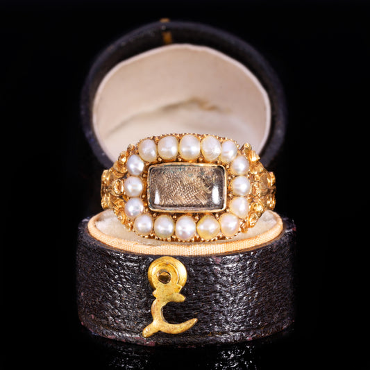 The Antique Georgian 1829 Pearl And Hairwork Mourning Ring