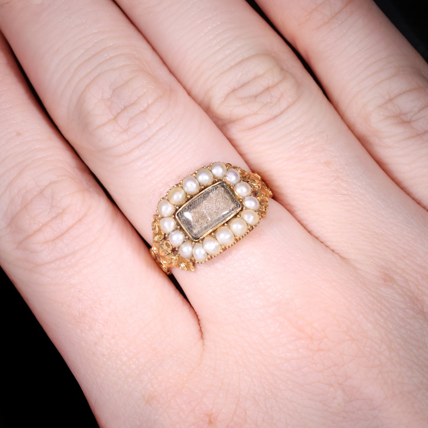 The Antique Georgian 1829 Pearl And Hairwork Mourning Ring