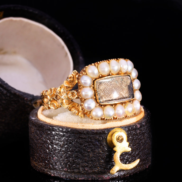 The Antique Georgian 1829 Pearl And Hairwork Mourning Ring