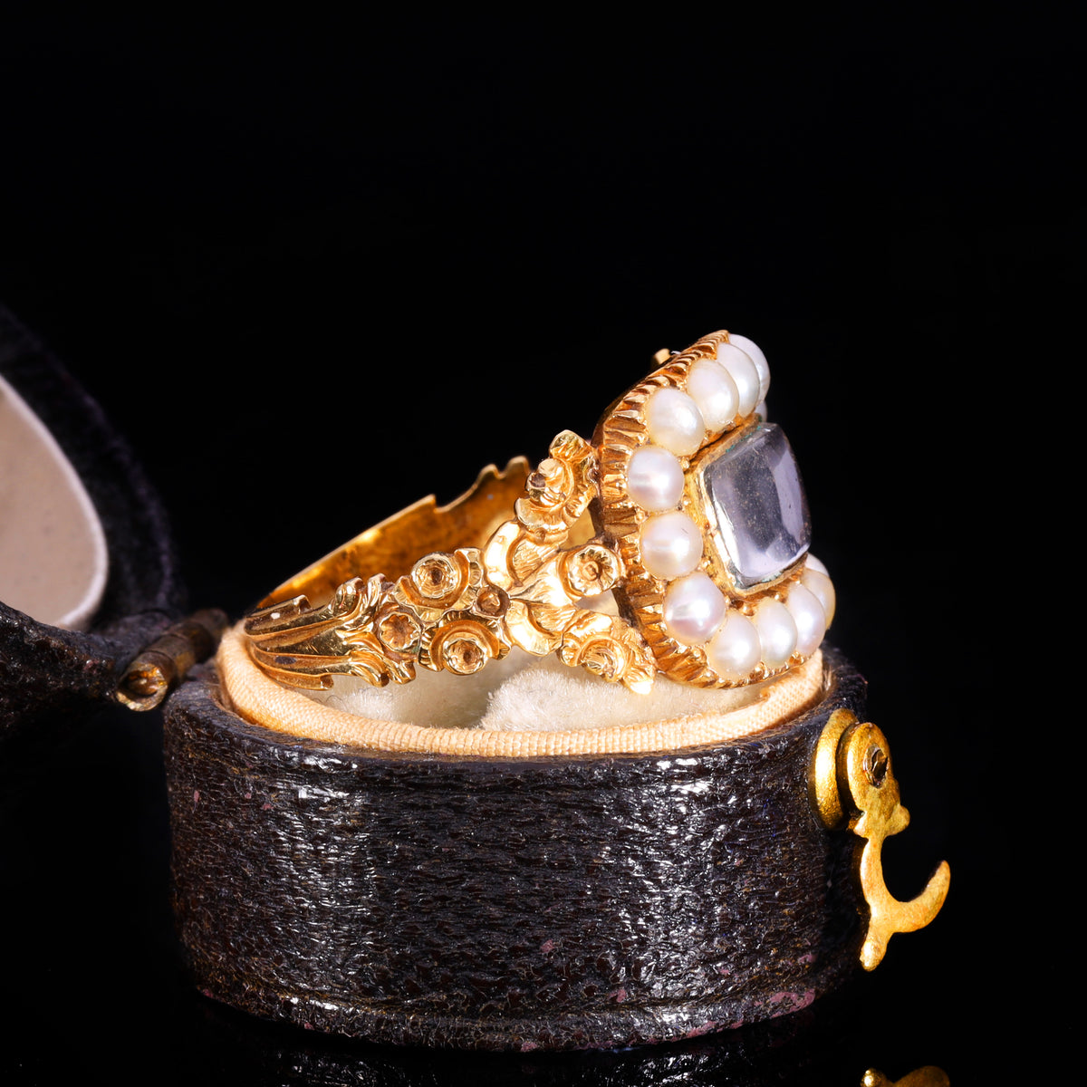 The Antique Georgian 1829 Pearl And Hairwork Mourning Ring