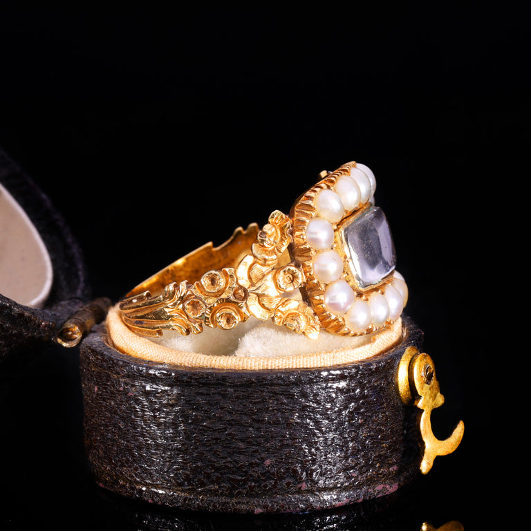 The Antique Georgian 1829 Pearl And Hairwork Mourning Ring