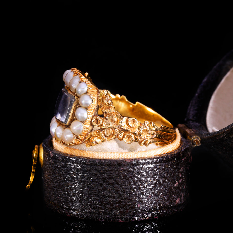 The Antique Georgian 1829 Pearl And Hairwork Mourning Ring