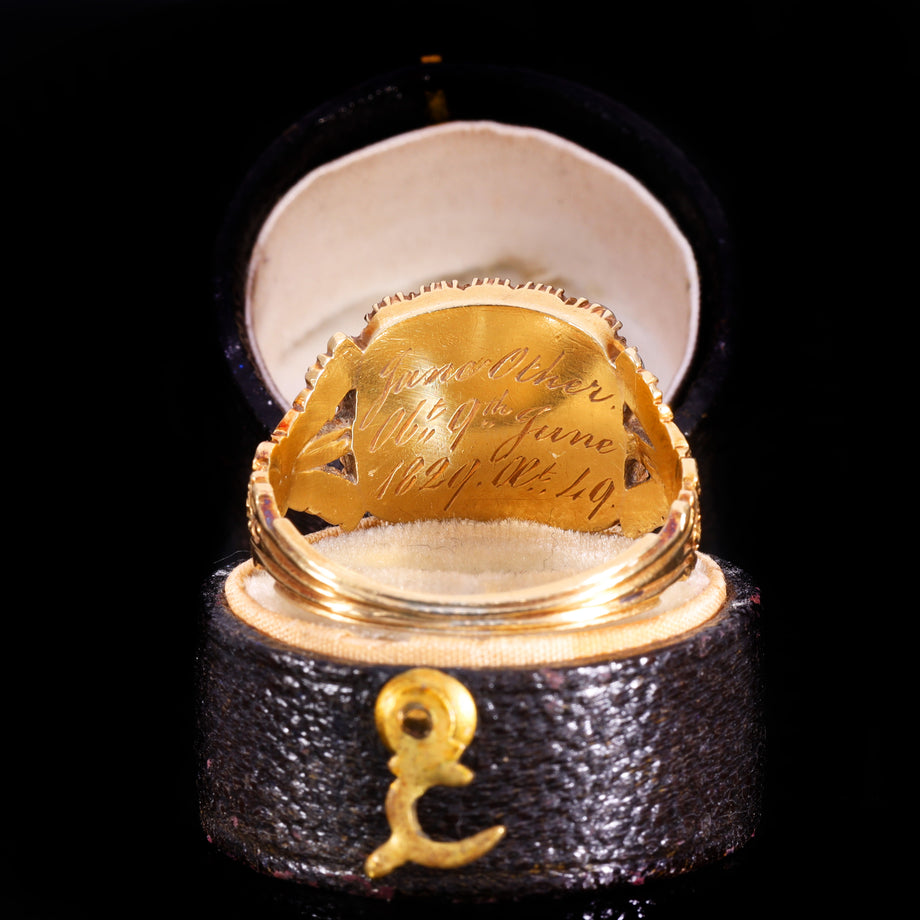 The Antique Georgian 1829 Pearl And Hairwork Mourning Ring