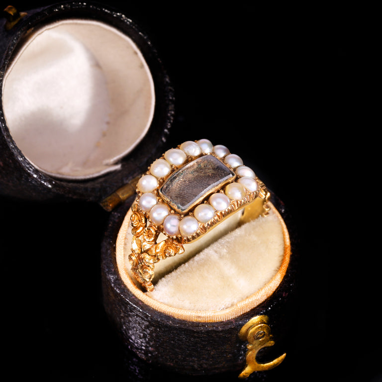 The Antique Georgian 1829 Pearl And Hairwork Mourning Ring