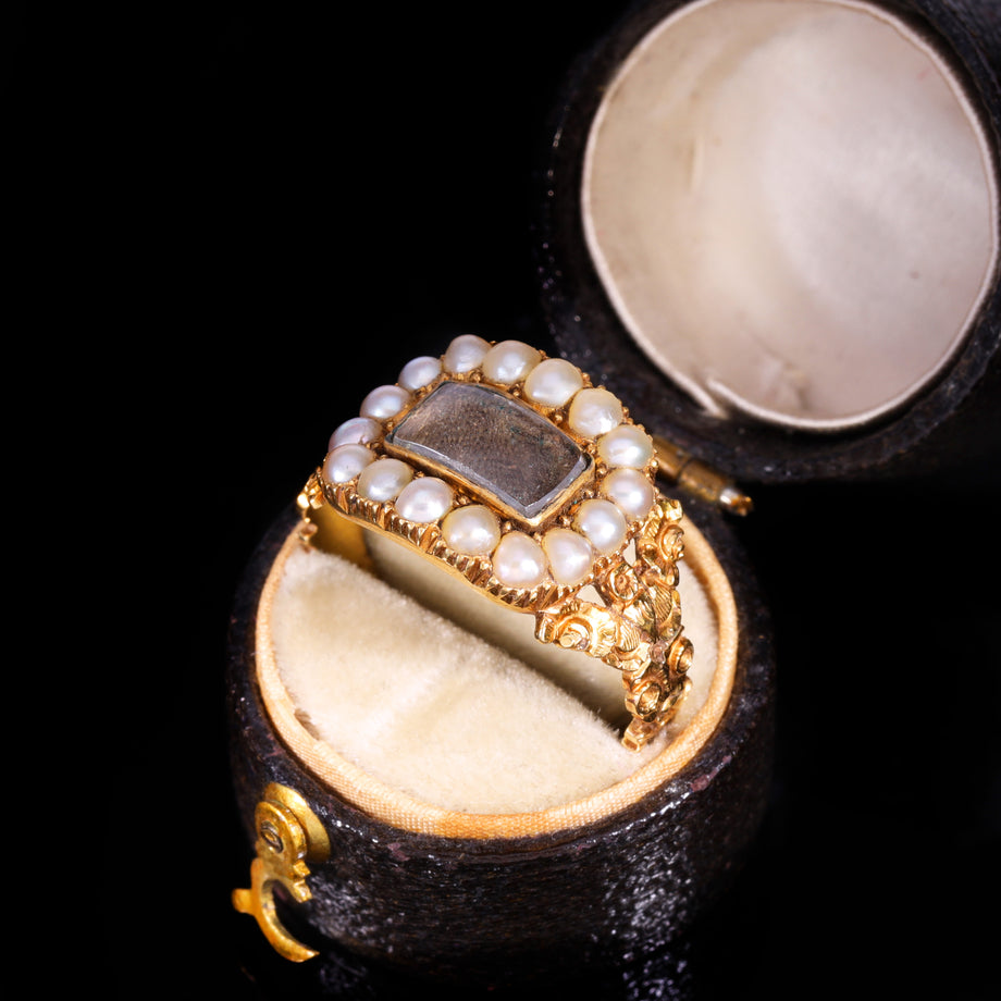The Antique Georgian 1829 Pearl And Hairwork Mourning Ring
