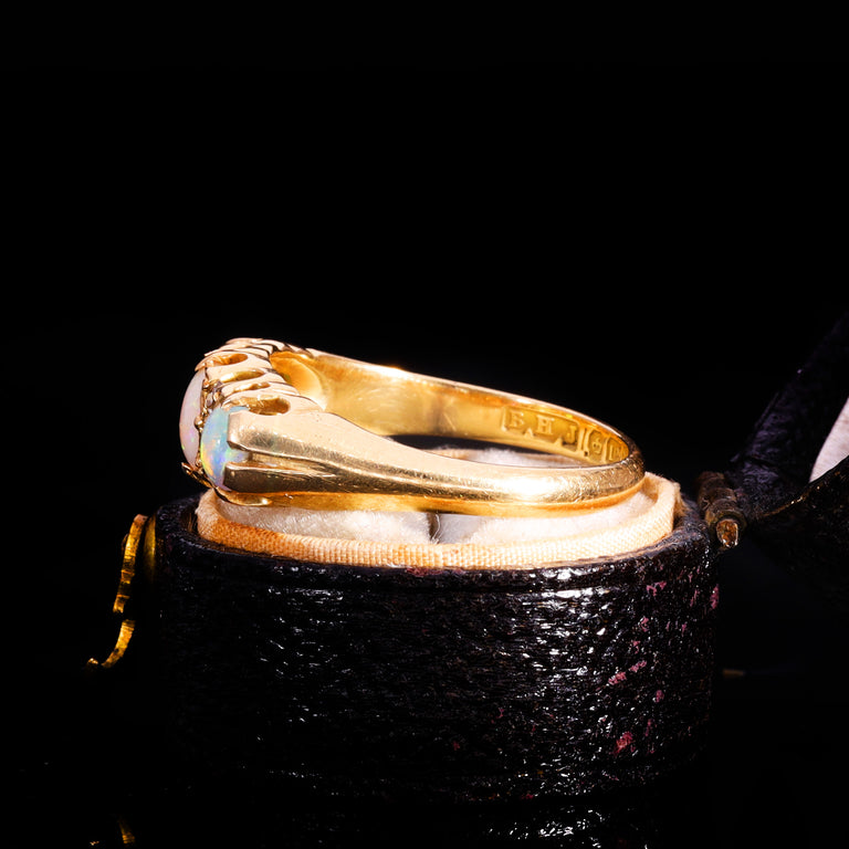 The Antique Victorian 1898 3 Opal And Diamond Ring