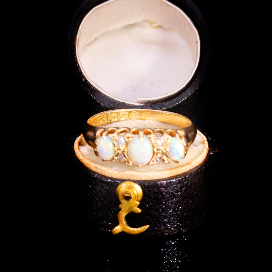 The Antique Victorian 1898 3 Opal And Diamond Ring