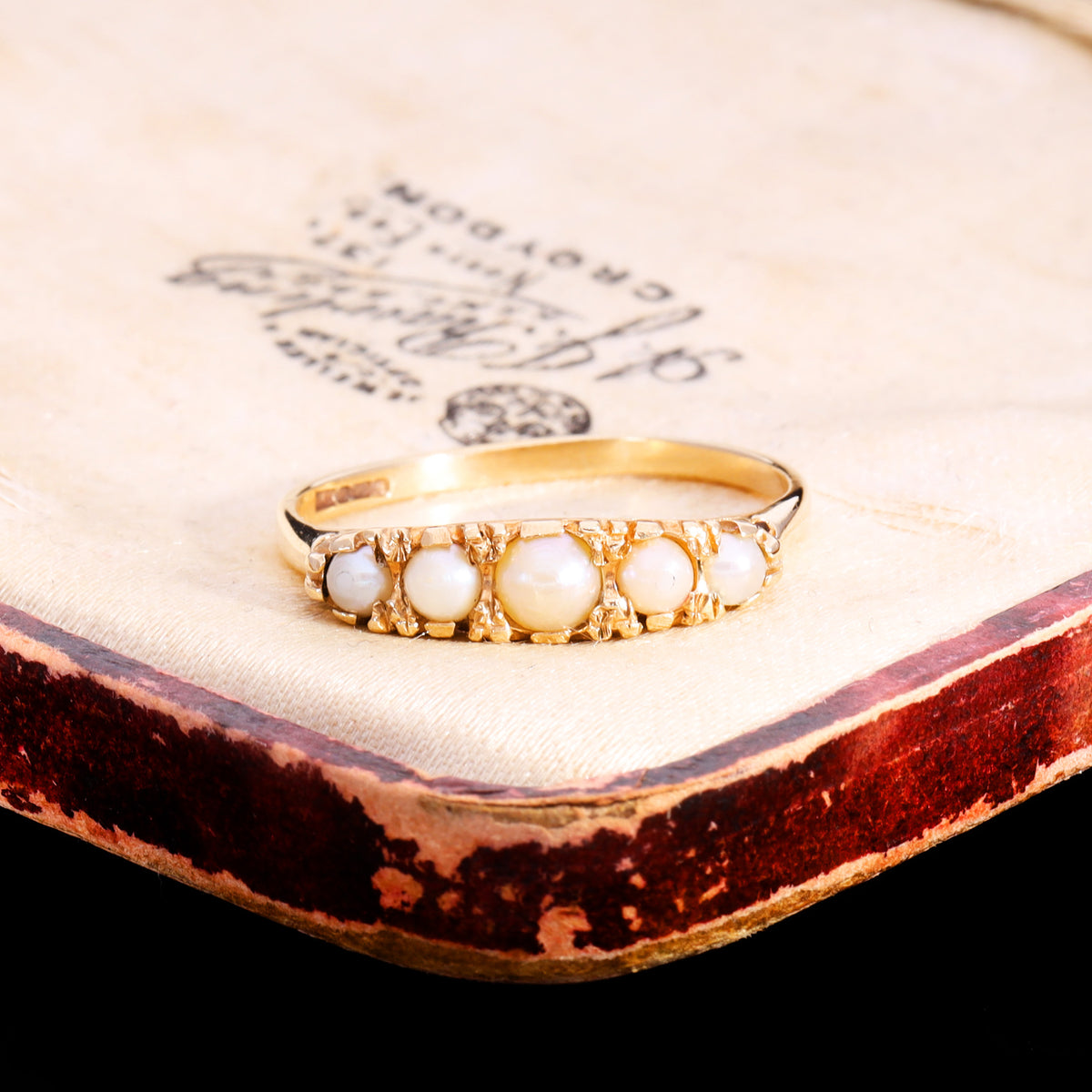 The Vintage 9ct Gold Five Pearl Scrollwork Ring