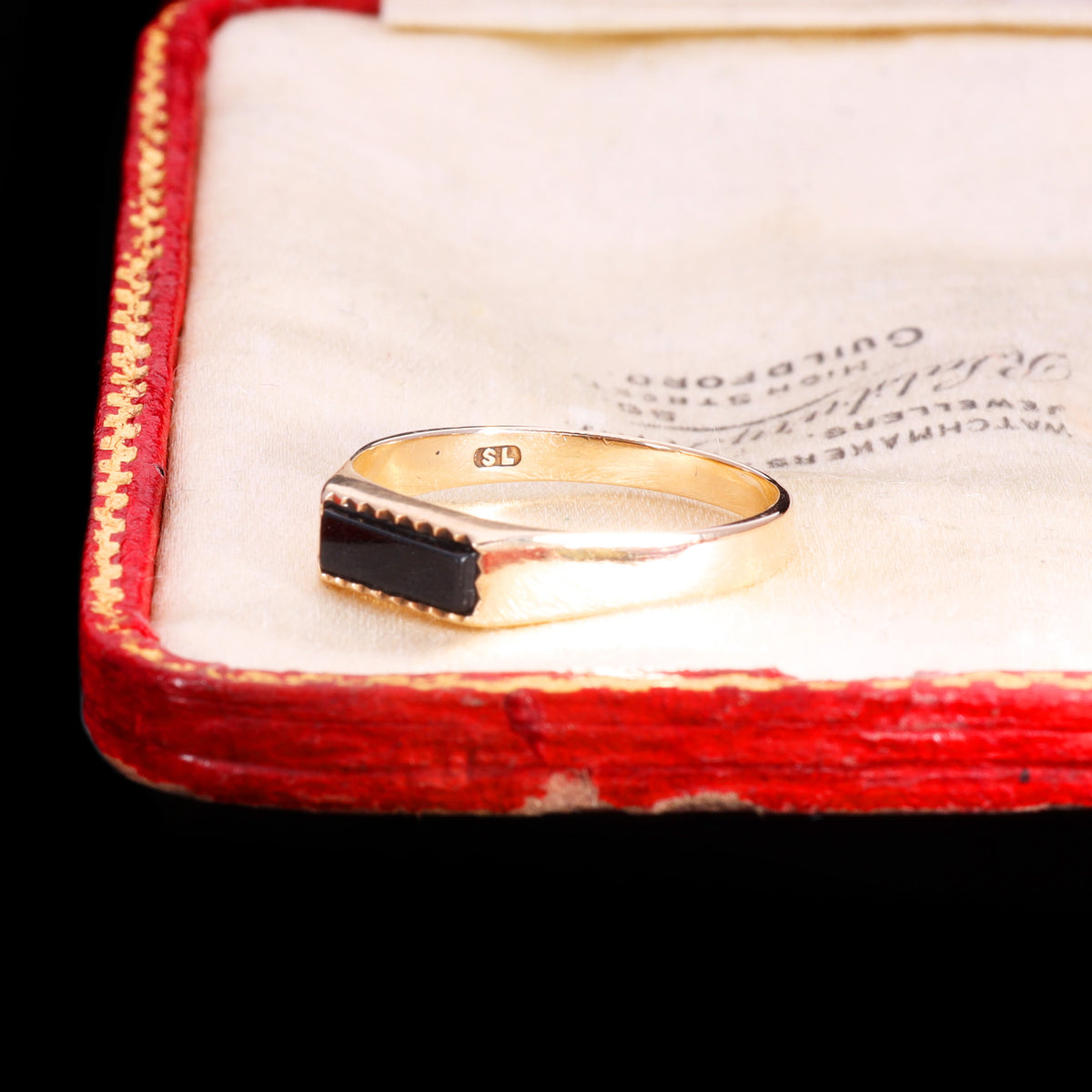 The Vintage 1978 Rectangular Onyx Crimped Edge Signet Ring