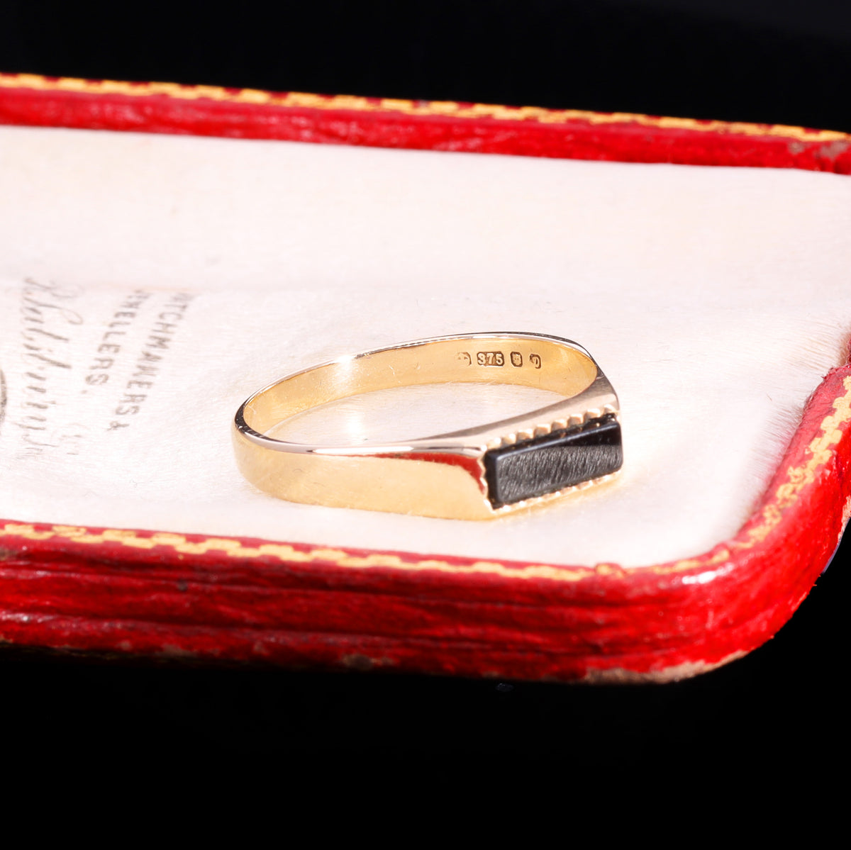The Vintage 1978 Rectangular Onyx Crimped Edge Signet Ring