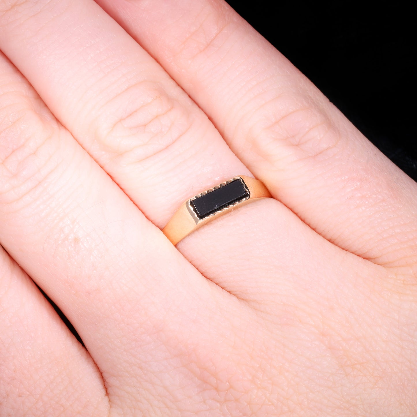 The Vintage 1978 Rectangular Onyx Crimped Edge Signet Ring