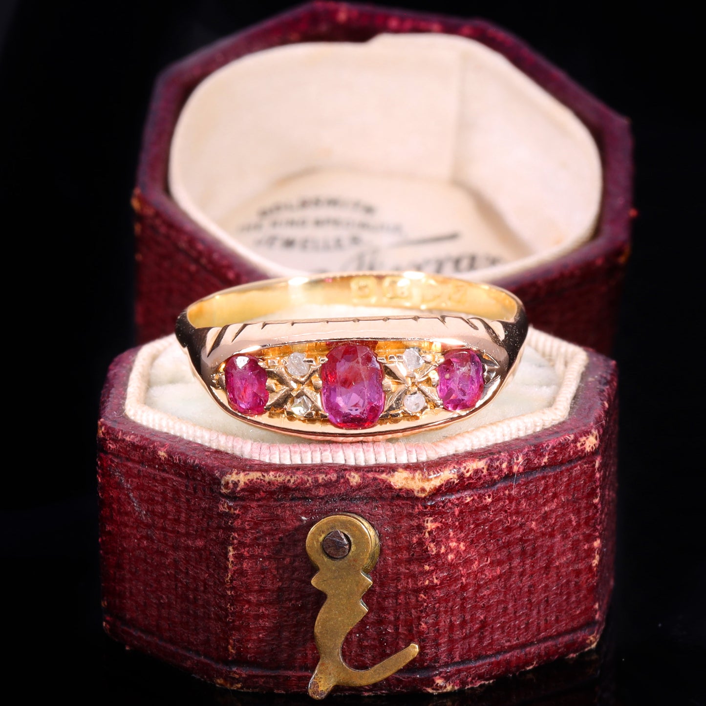 The Antique Edwardian 1909 Three Ruby And Diamond Ring