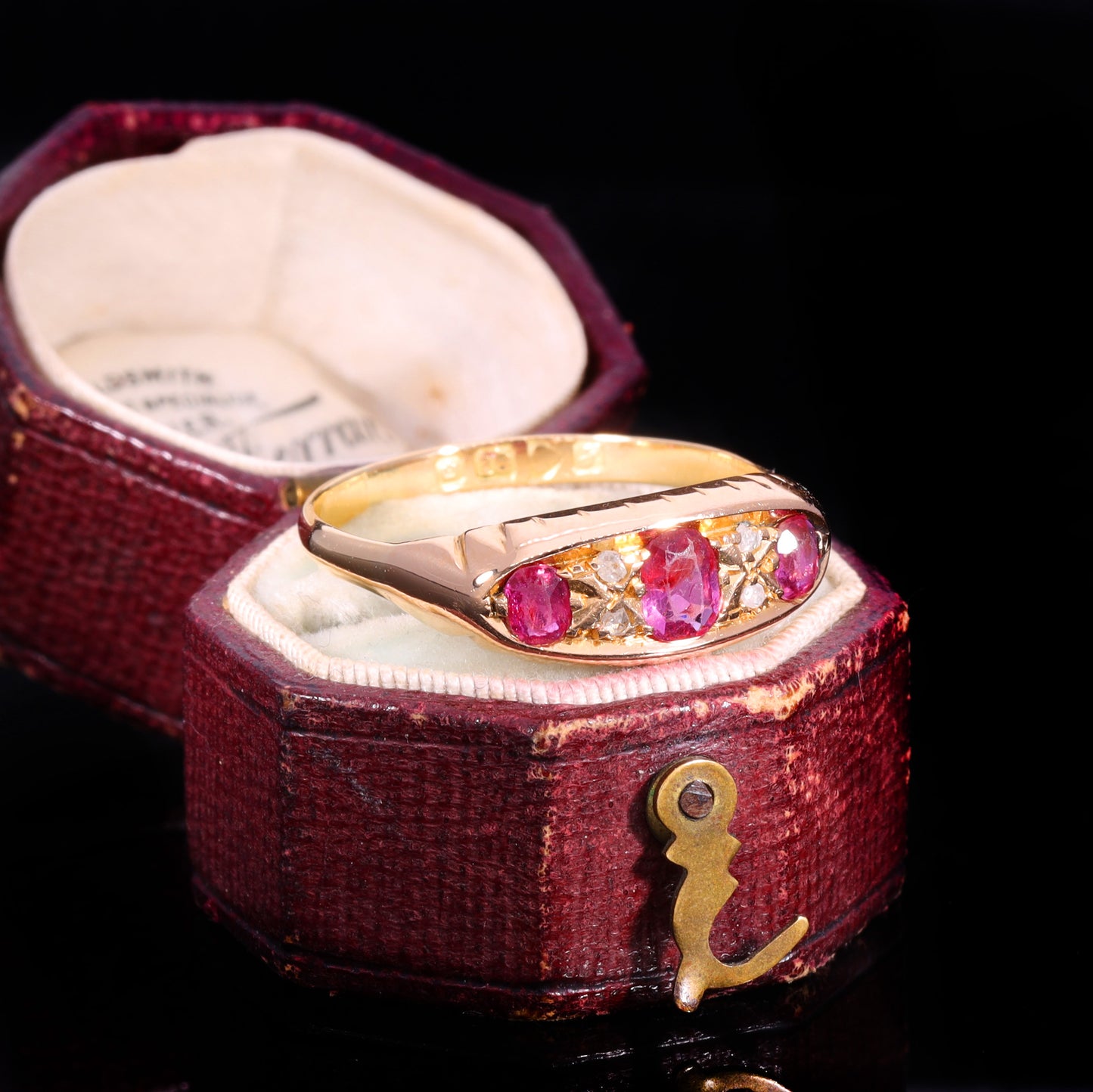 The Antique Edwardian 1909 Three Ruby And Diamond Ring