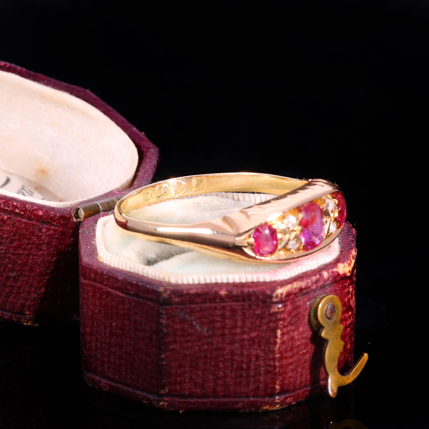 The Antique Edwardian 1909 Three Ruby And Diamond Ring