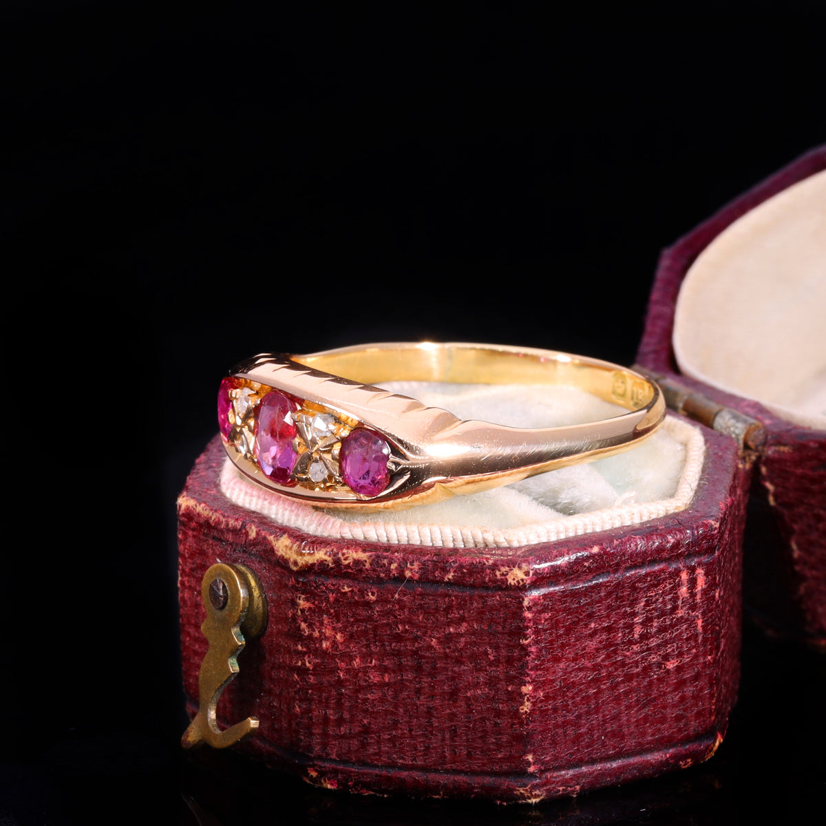 The Antique Edwardian 1909 Three Ruby And Diamond Ring