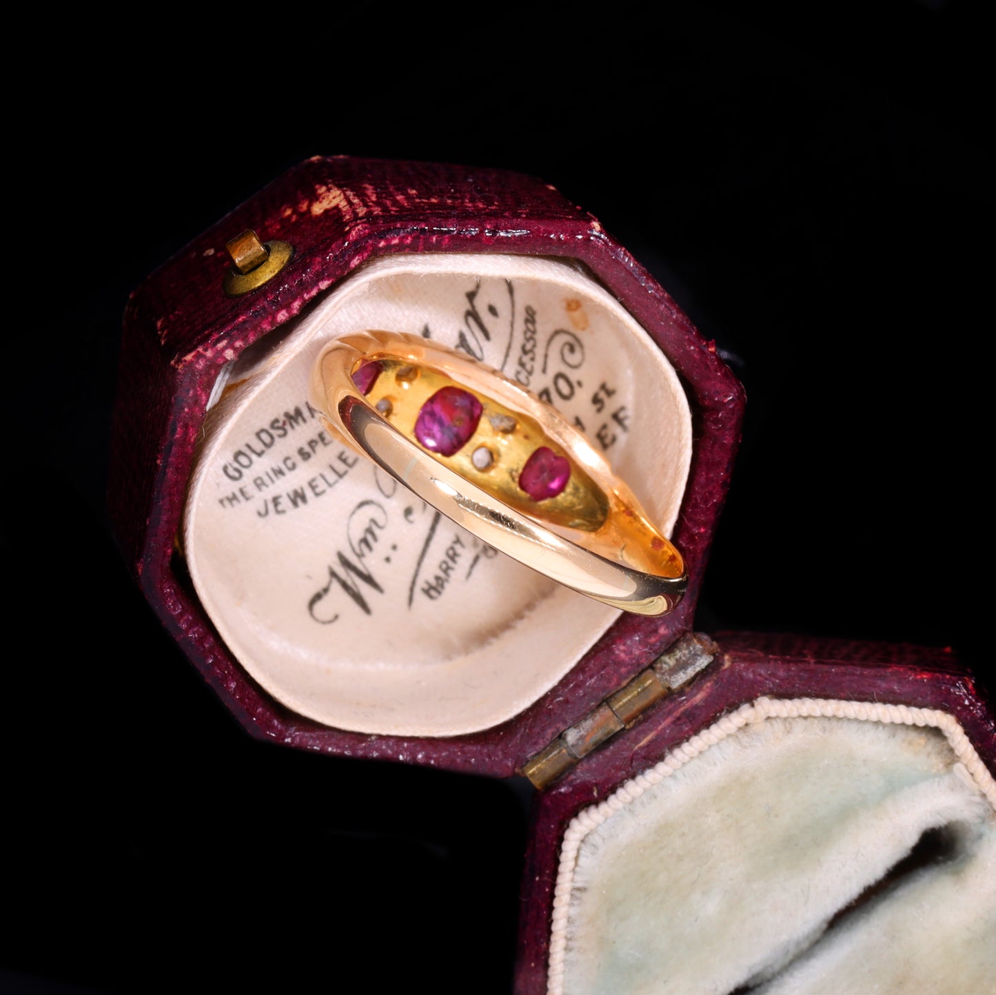 The Antique Edwardian 1909 Three Ruby And Diamond Ring