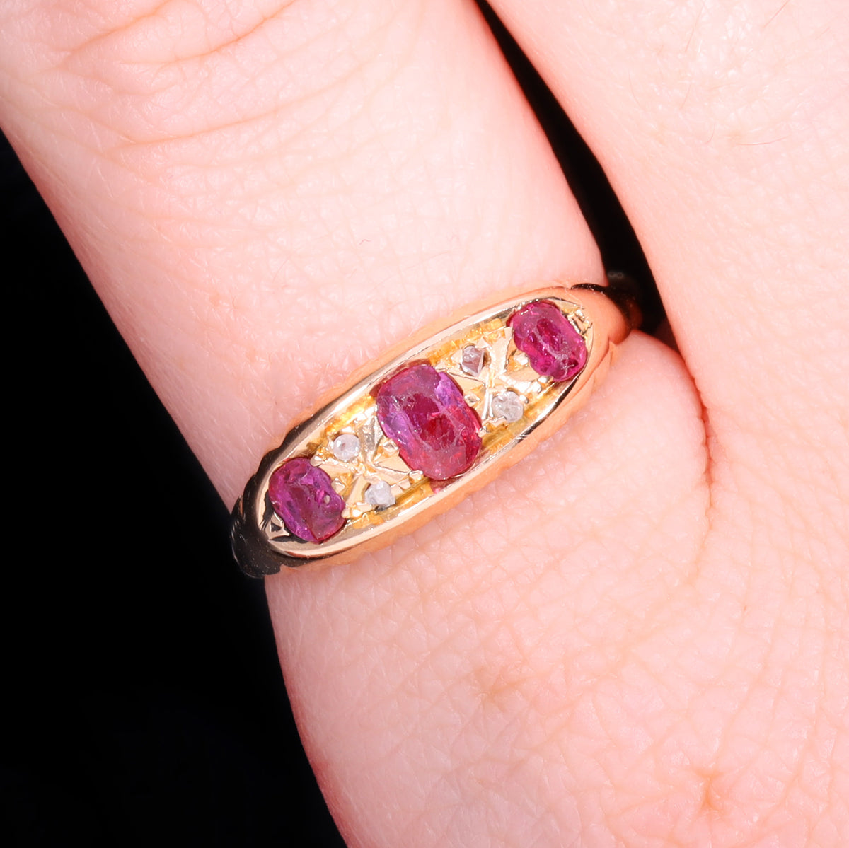 The Antique Edwardian 1909 Three Ruby And Diamond Ring