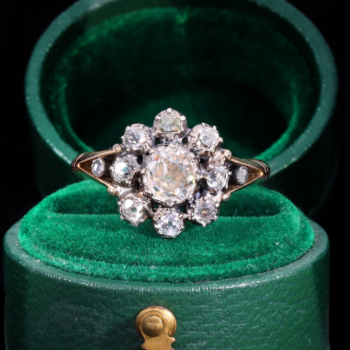 The Antique Georgian Eleven Old European Cut Diamond Cluster Ring