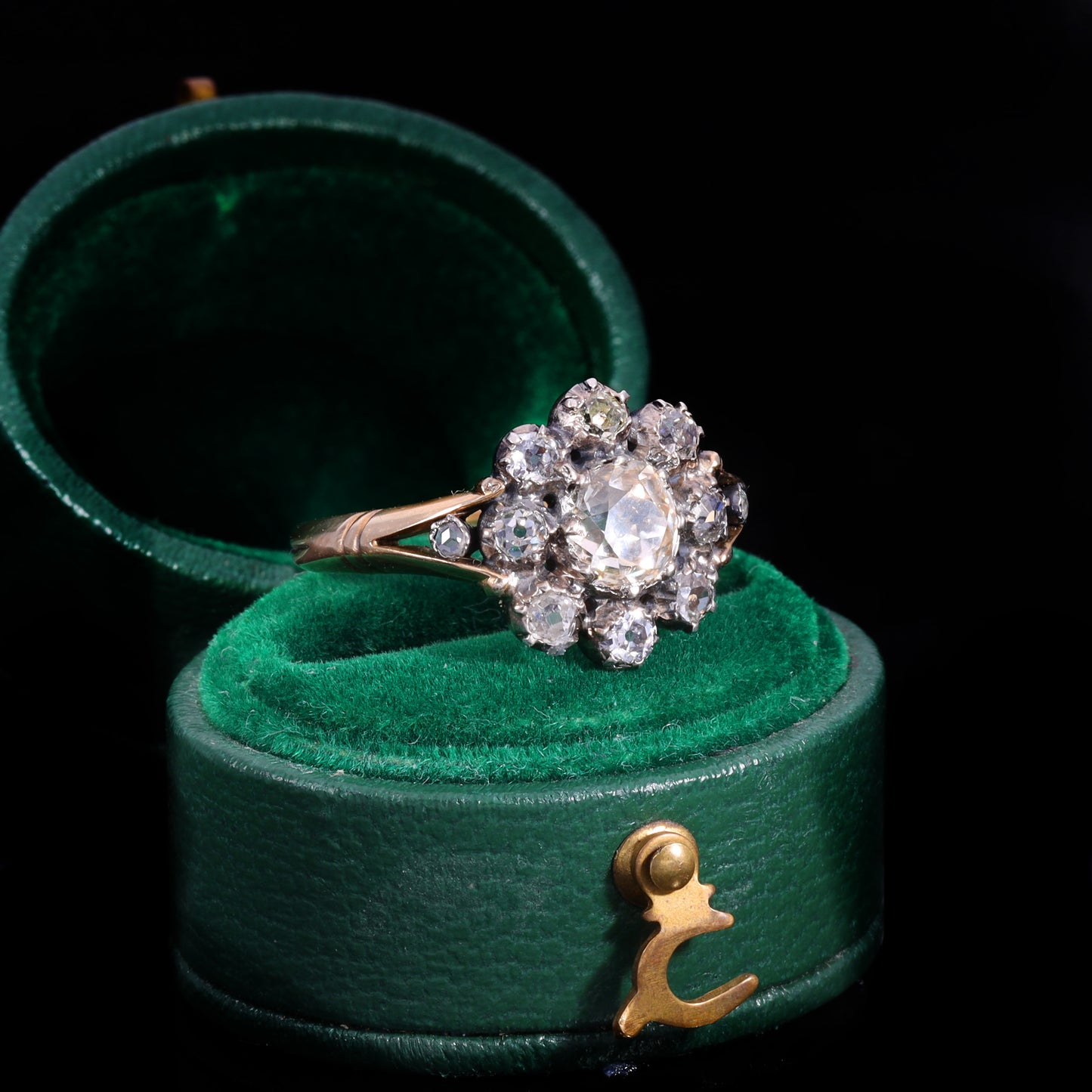 The Antique Georgian Eleven Old European Cut Diamond Cluster Ring