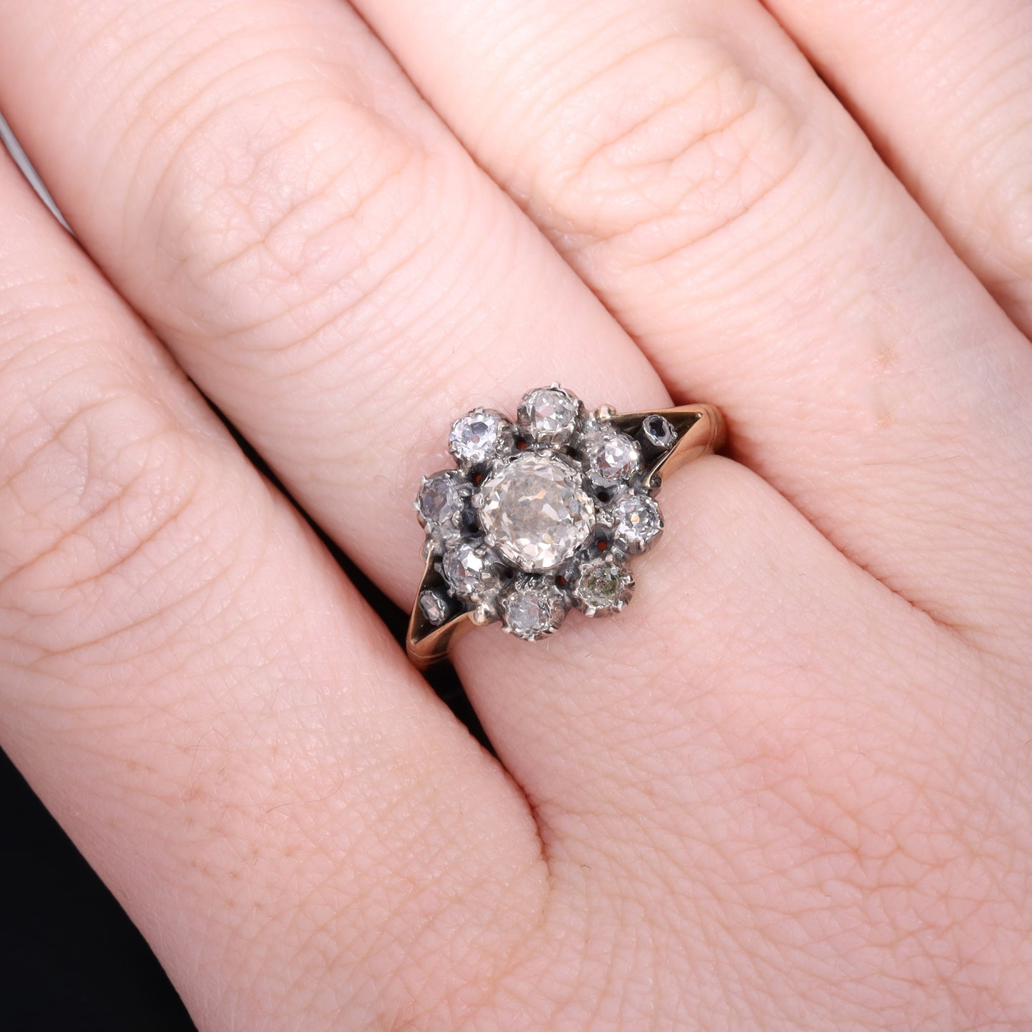 The Antique Georgian Eleven Old European Cut Diamond Cluster Ring