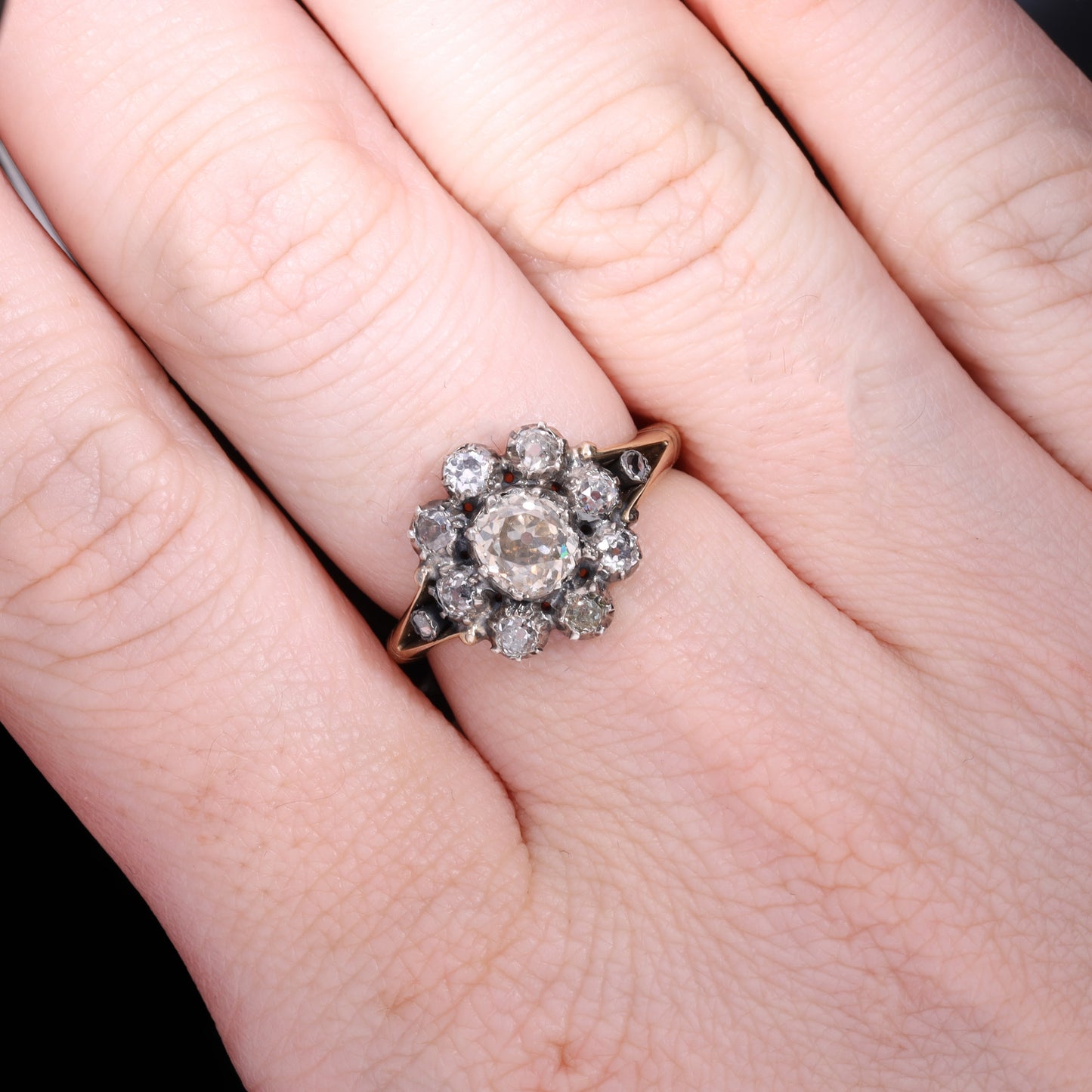 The Antique Georgian Eleven Old European Cut Diamond Cluster Ring