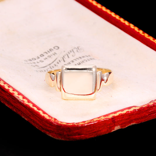 The Antique Victorian 1865 Square Stepped Shoulder Signet Ring