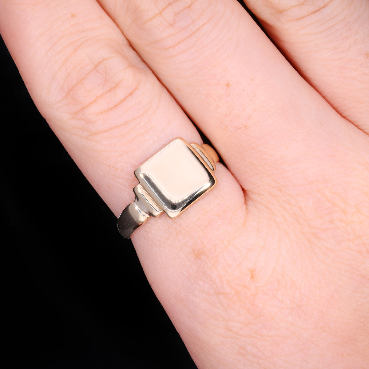 The Antique Victorian 1865 Square Stepped Shoulder Signet Ring
