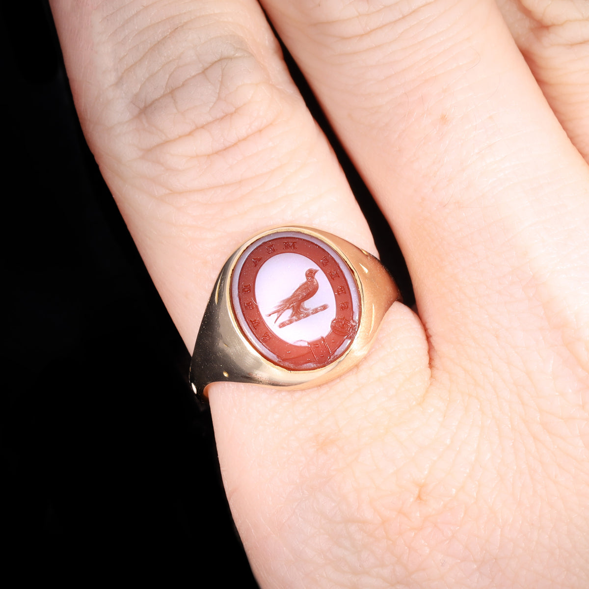 The Antique Victorian "Spes Mea Deus" Bird And Buckle Signet Ring