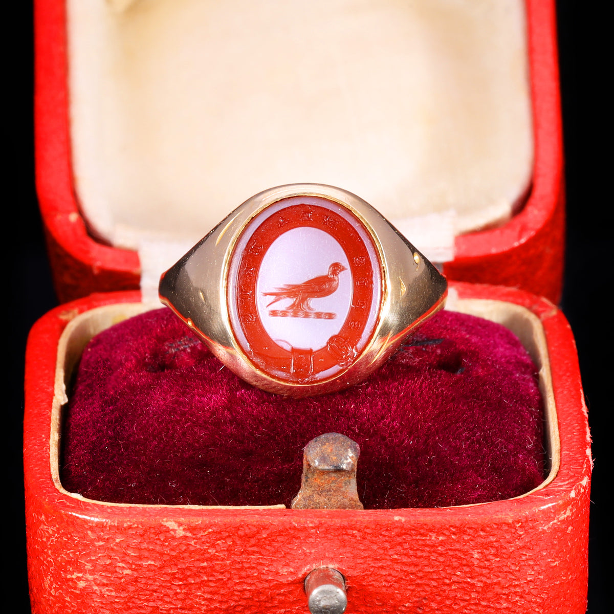 The Antique Victorian "Spes Mea Deus" Bird And Buckle Signet Ring