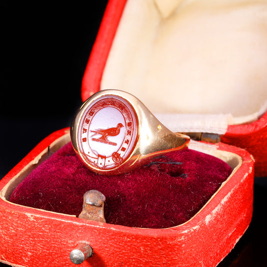 The Antique Victorian "Spes Mea Deus" Bird And Buckle Signet Ring