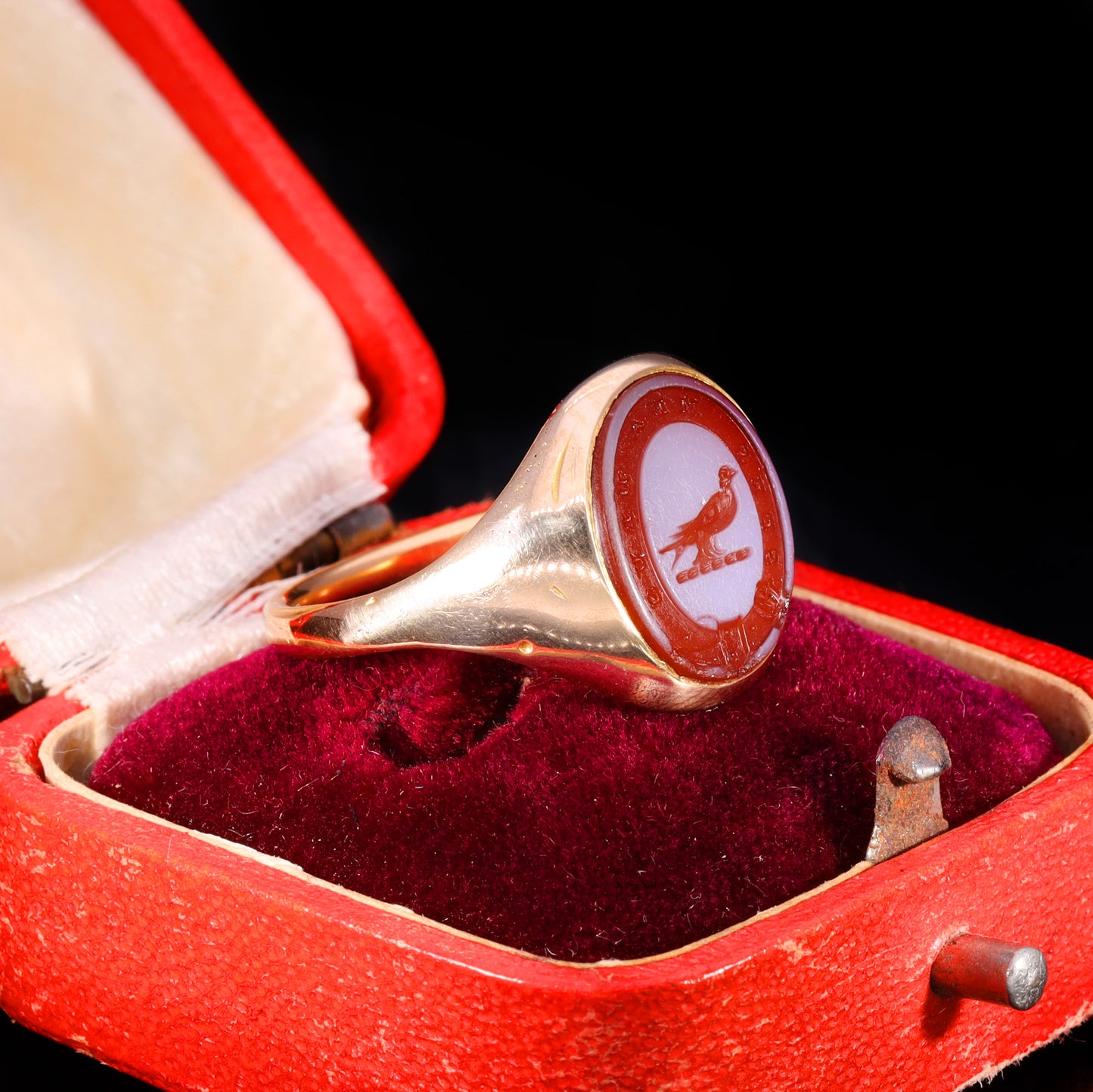 The Antique Victorian "Spes Mea Deus" Bird And Buckle Signet Ring