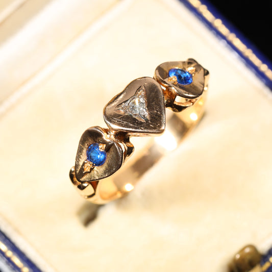 The Antique Diamond and Blue Paste Heart Ring
