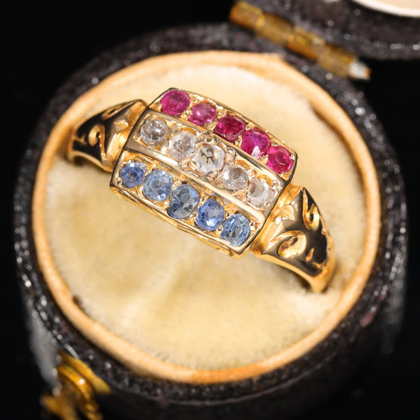 The Antique 1903 Edwardian Ruby, Diamond and Sapphire Ring