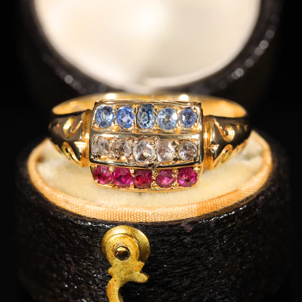 The Antique 1903 Edwardian Ruby, Diamond and Sapphire Ring