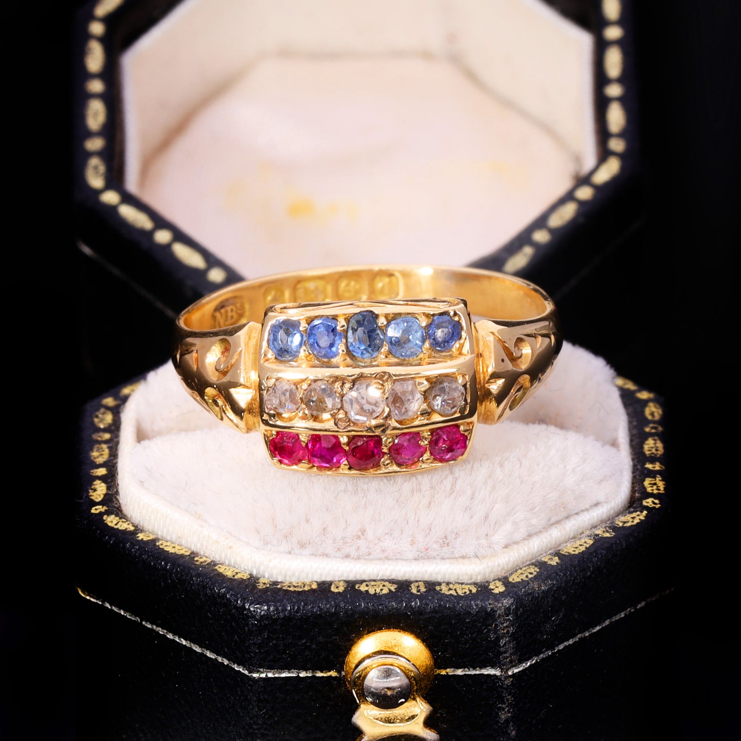 The Antique 1903 Edwardian Ruby, Diamond and Sapphire Ring