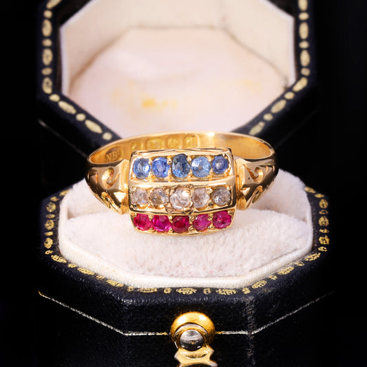 The Antique 1903 Edwardian Ruby, Diamond and Sapphire Ring