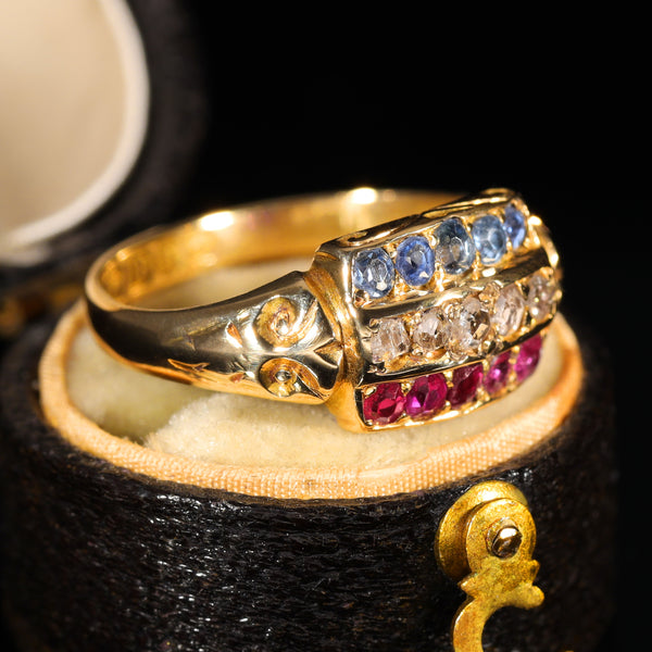 The Antique 1903 Edwardian Ruby, Diamond and Sapphire Ring