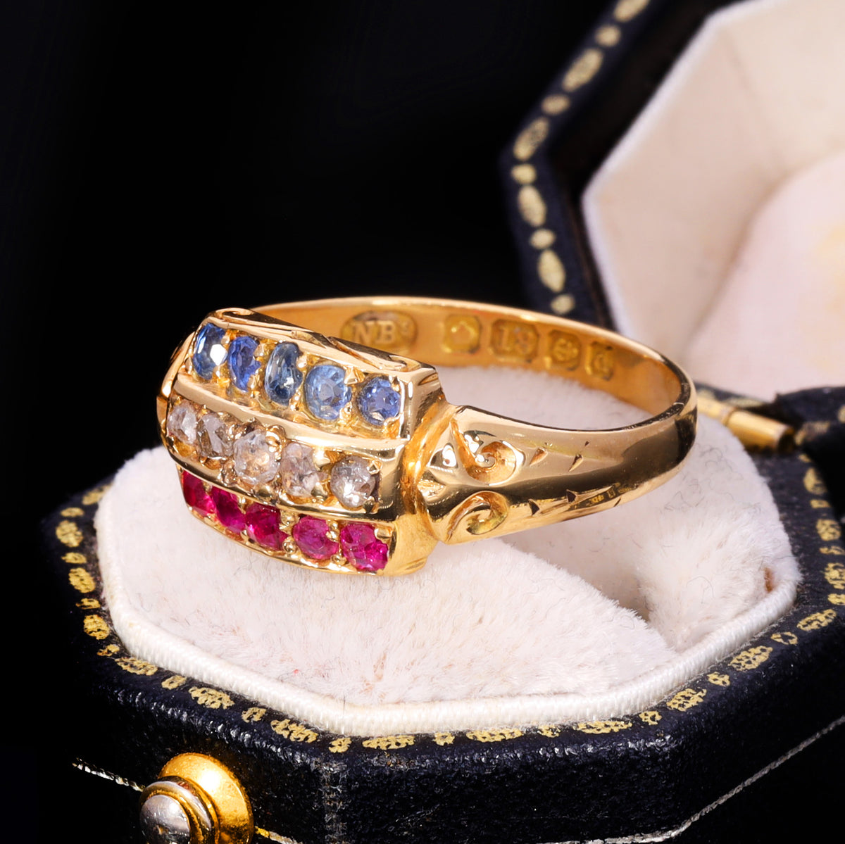 The Antique 1903 Edwardian Ruby, Diamond and Sapphire Ring