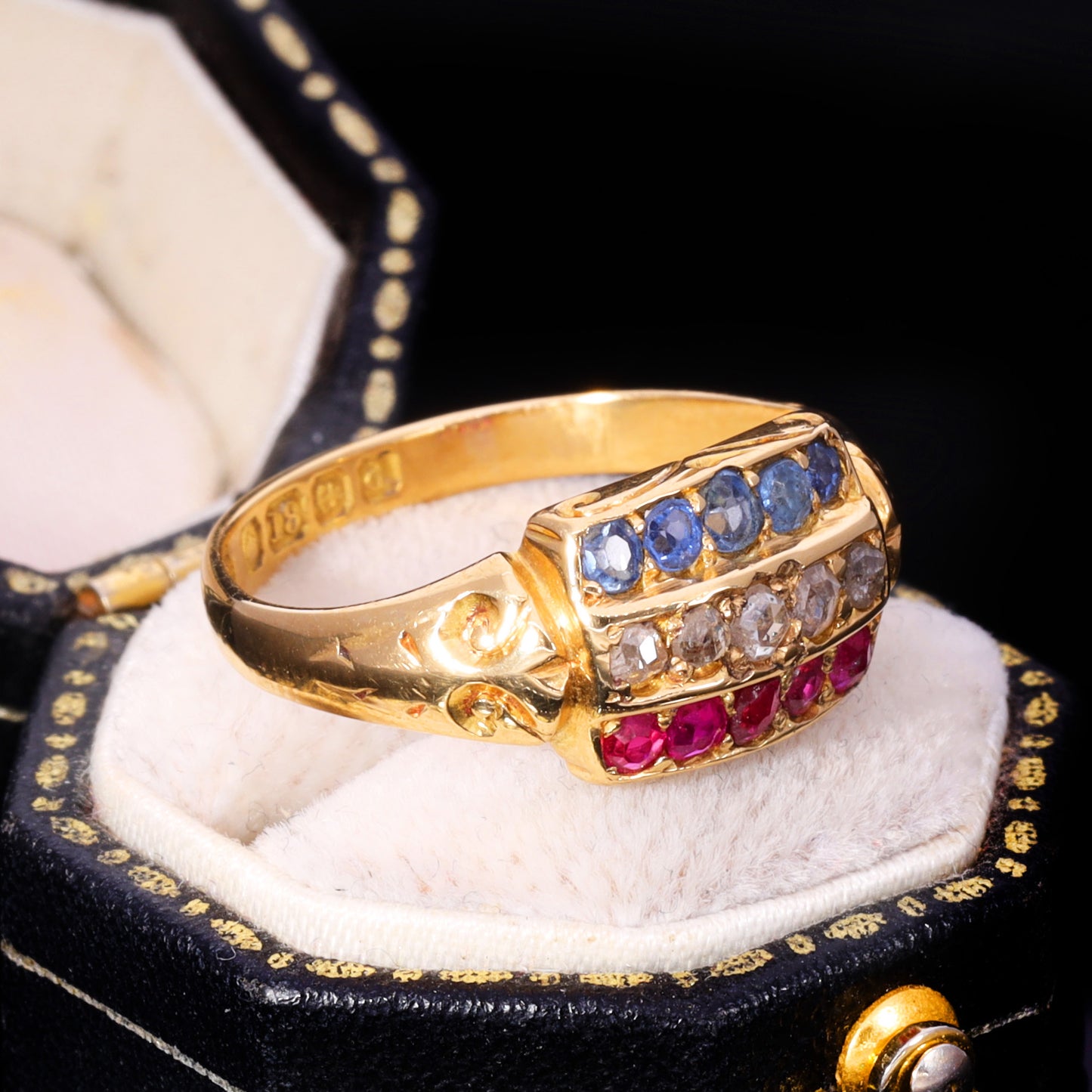 The Antique 1903 Edwardian Ruby, Diamond and Sapphire Ring