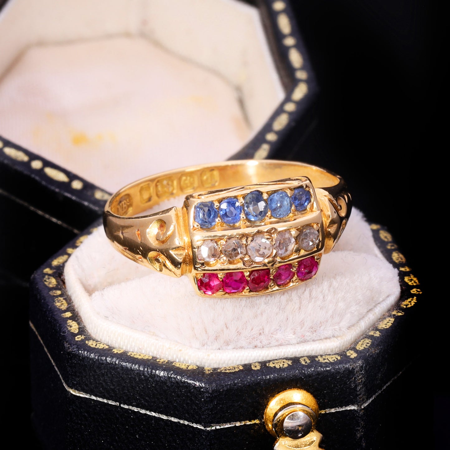 The Antique 1903 Edwardian Ruby, Diamond and Sapphire Ring