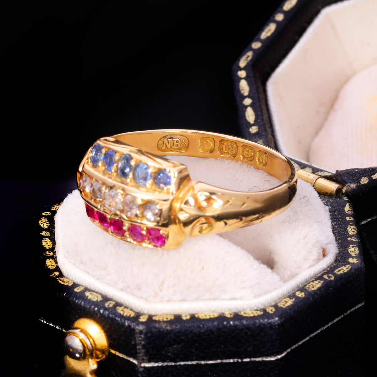 The Antique 1903 Edwardian Ruby, Diamond and Sapphire Ring
