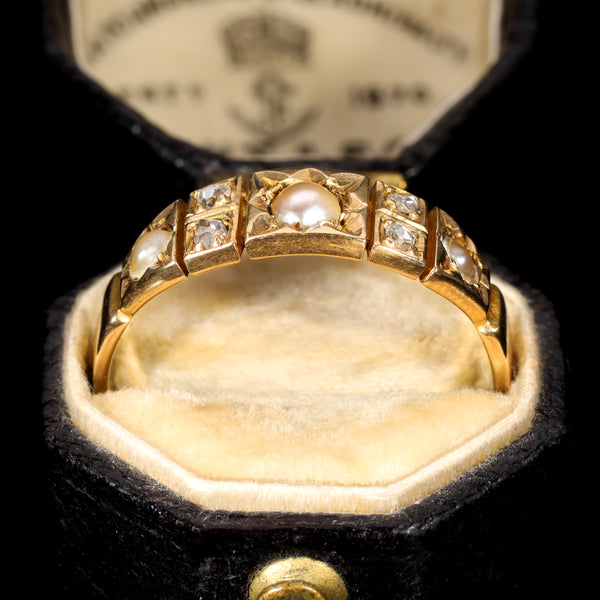 The Antique 1879 Split Pearl and Diamond Celestial Ring