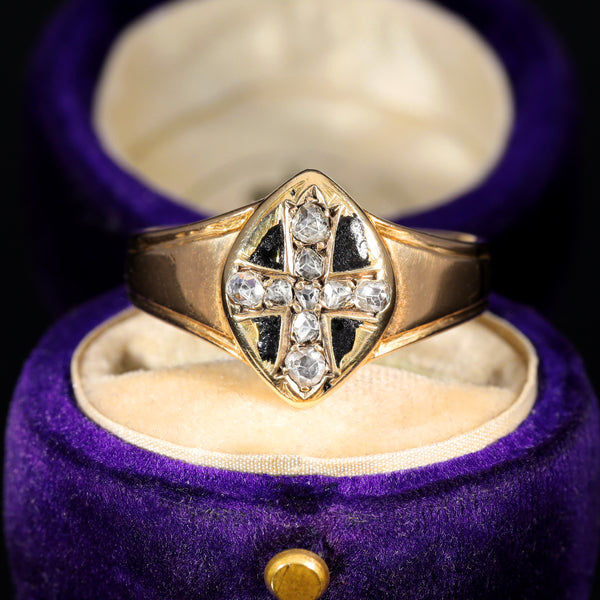 The Antique Victorian 1870 Cross Of Diamonds Mourning Ring