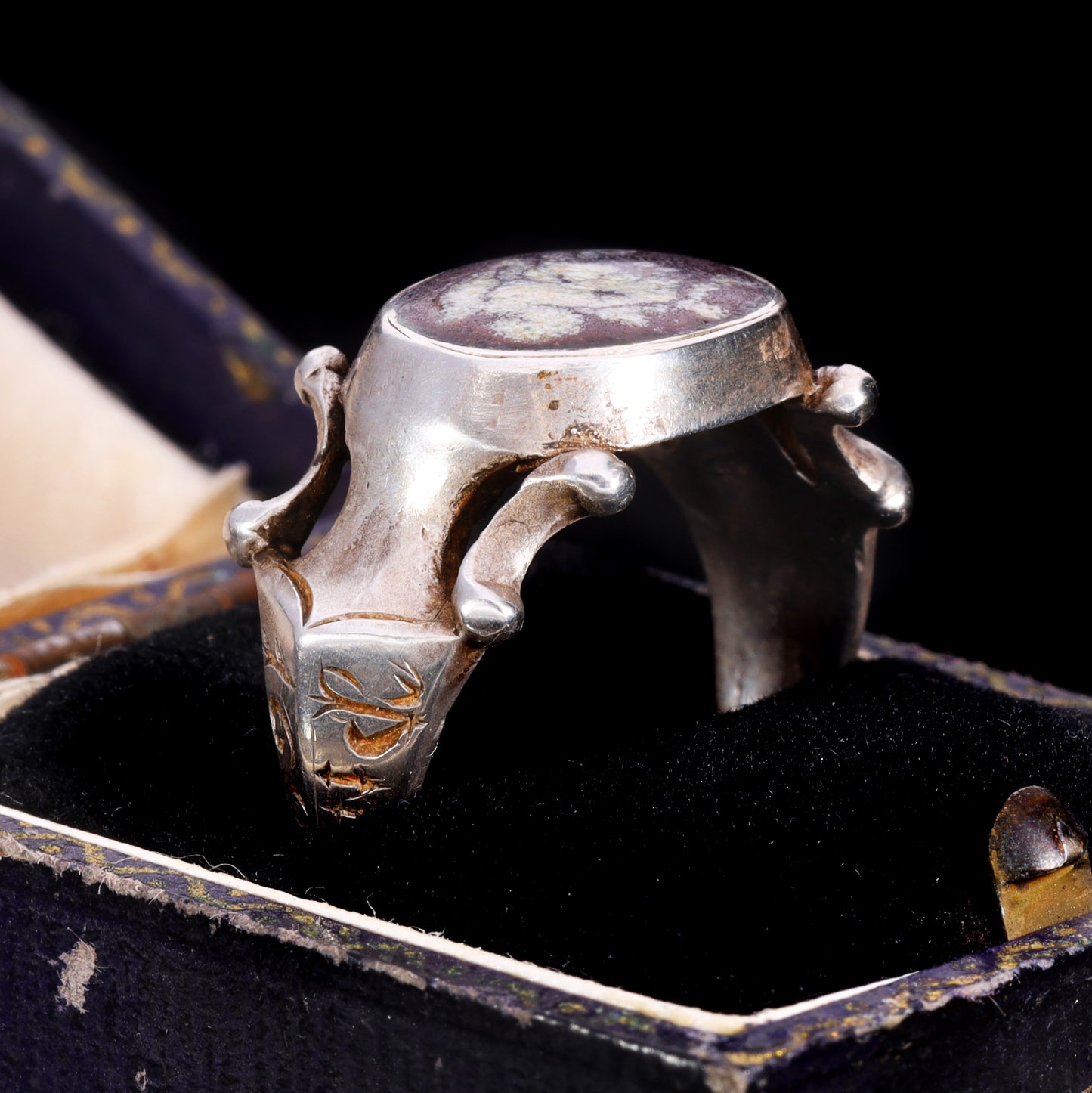 The Ancient 1601 Renaissance Silver Memento Mori Portrait Ring