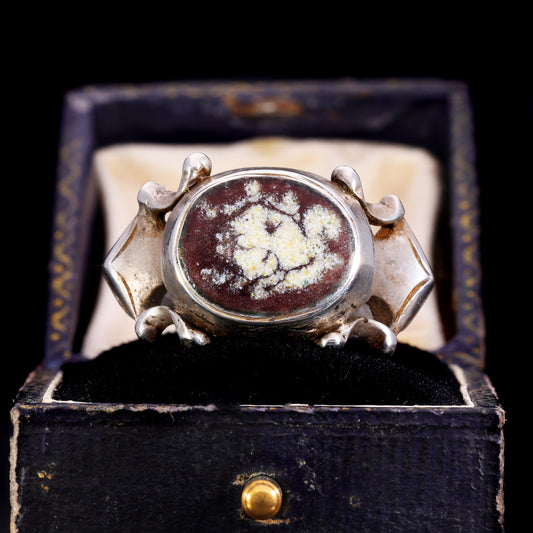 The Ancient 1601 Renaissance Silver Memento Mori Portrait Ring