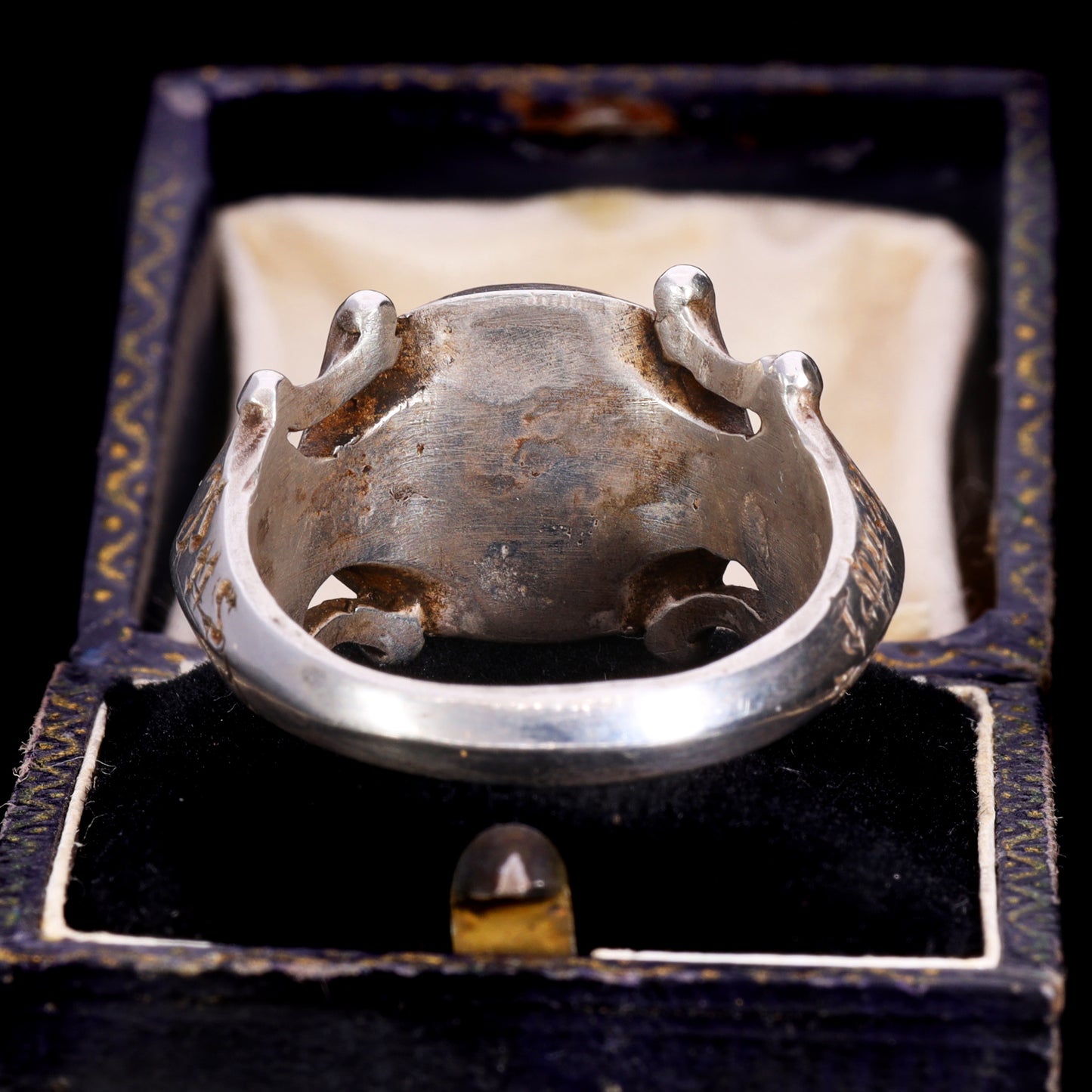 The Ancient 1601 Renaissance Silver Memento Mori Portrait Ring