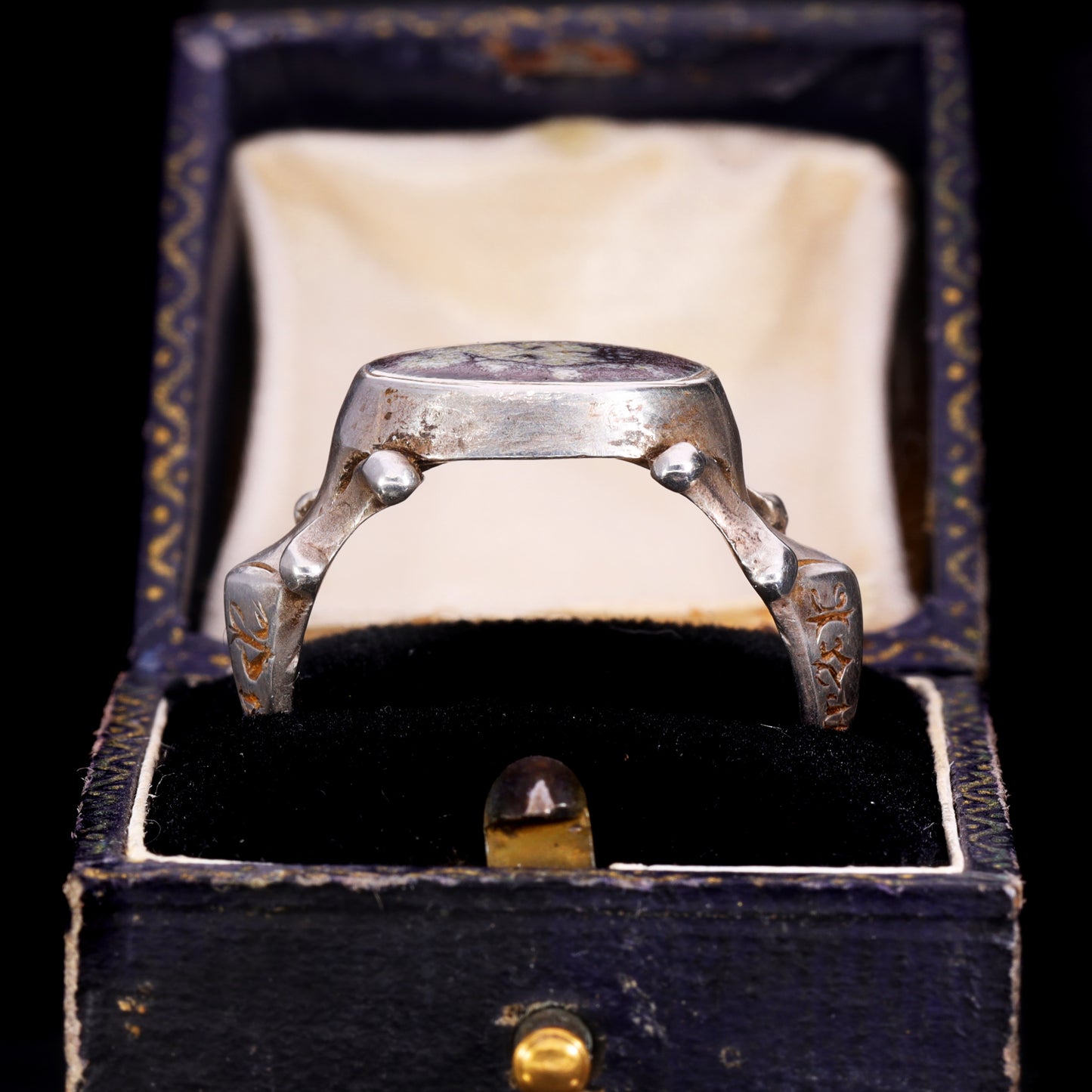 The Ancient 1601 Renaissance Silver Memento Mori Portrait Ring